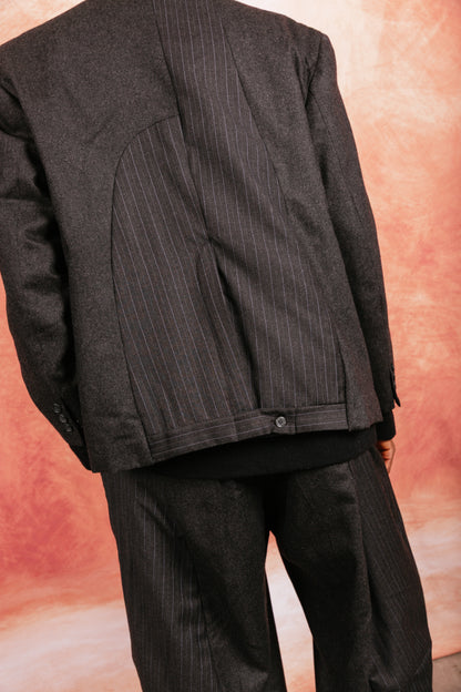 VT Rework: Oversized Wool Felt Pinstripe Patch Blazer
