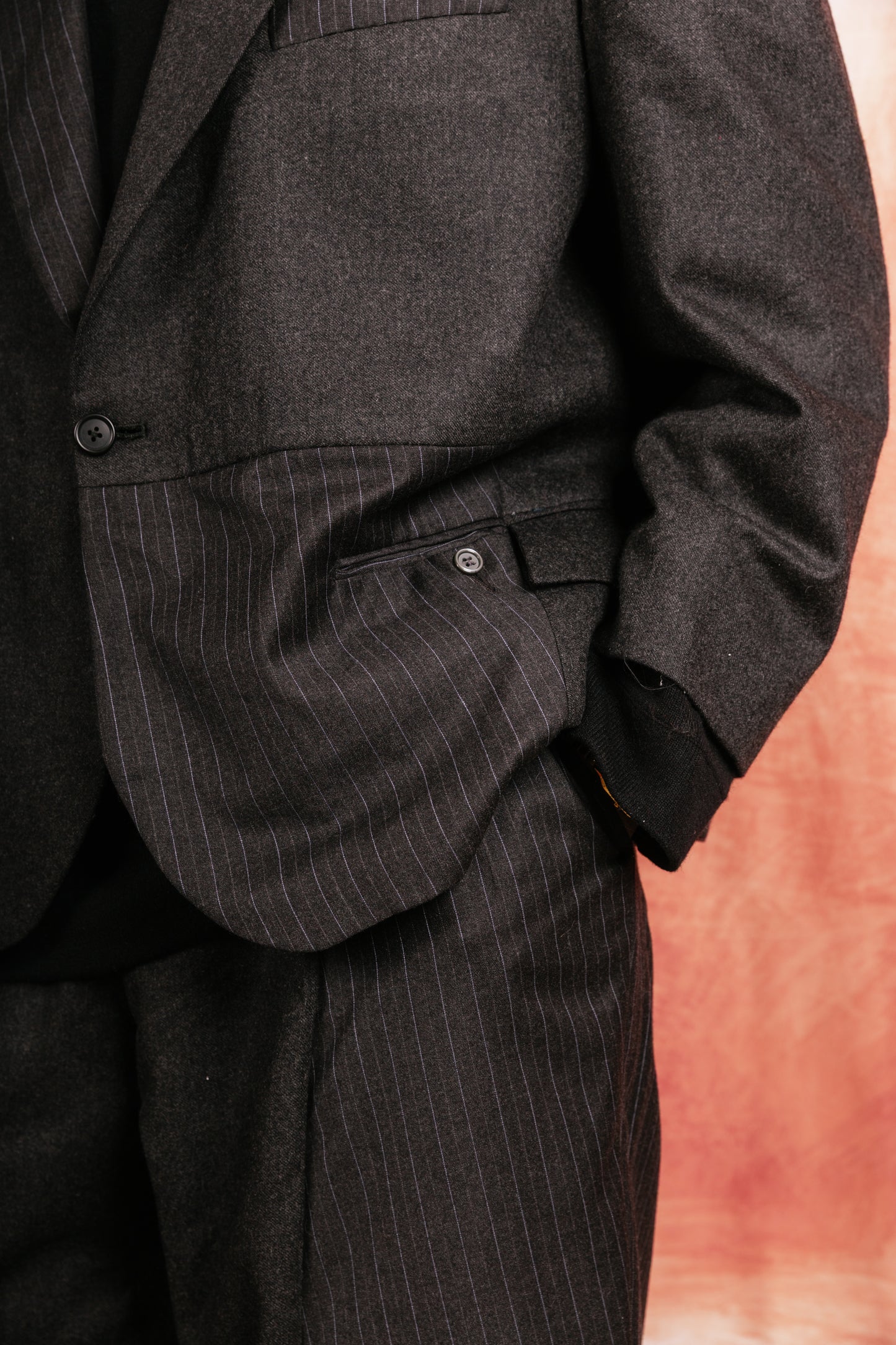 VT Rework: Oversized Wool Felt Pinstripe Patch Blazer