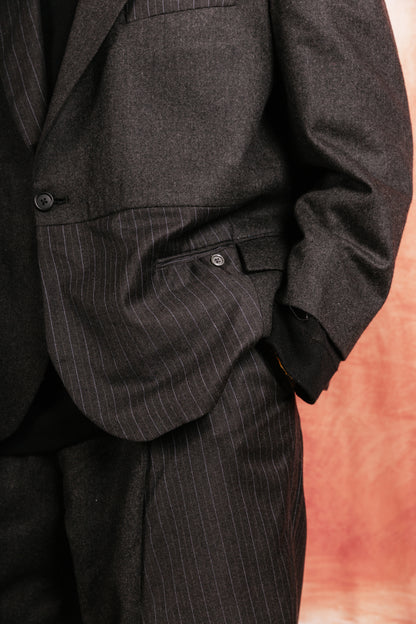 VT Rework: Oversized Wool Felt Pinstripe Patch Blazer