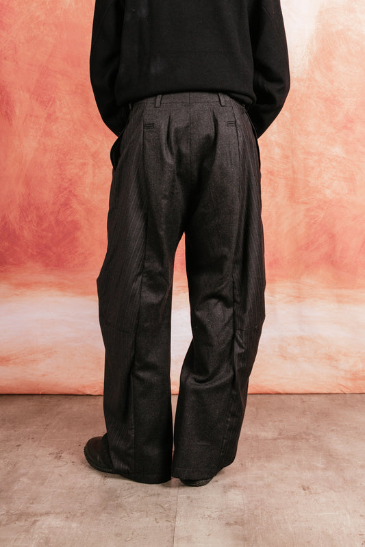 VT Rework: Oversized Wool Felt Pinstripe Patch Suit Trousers