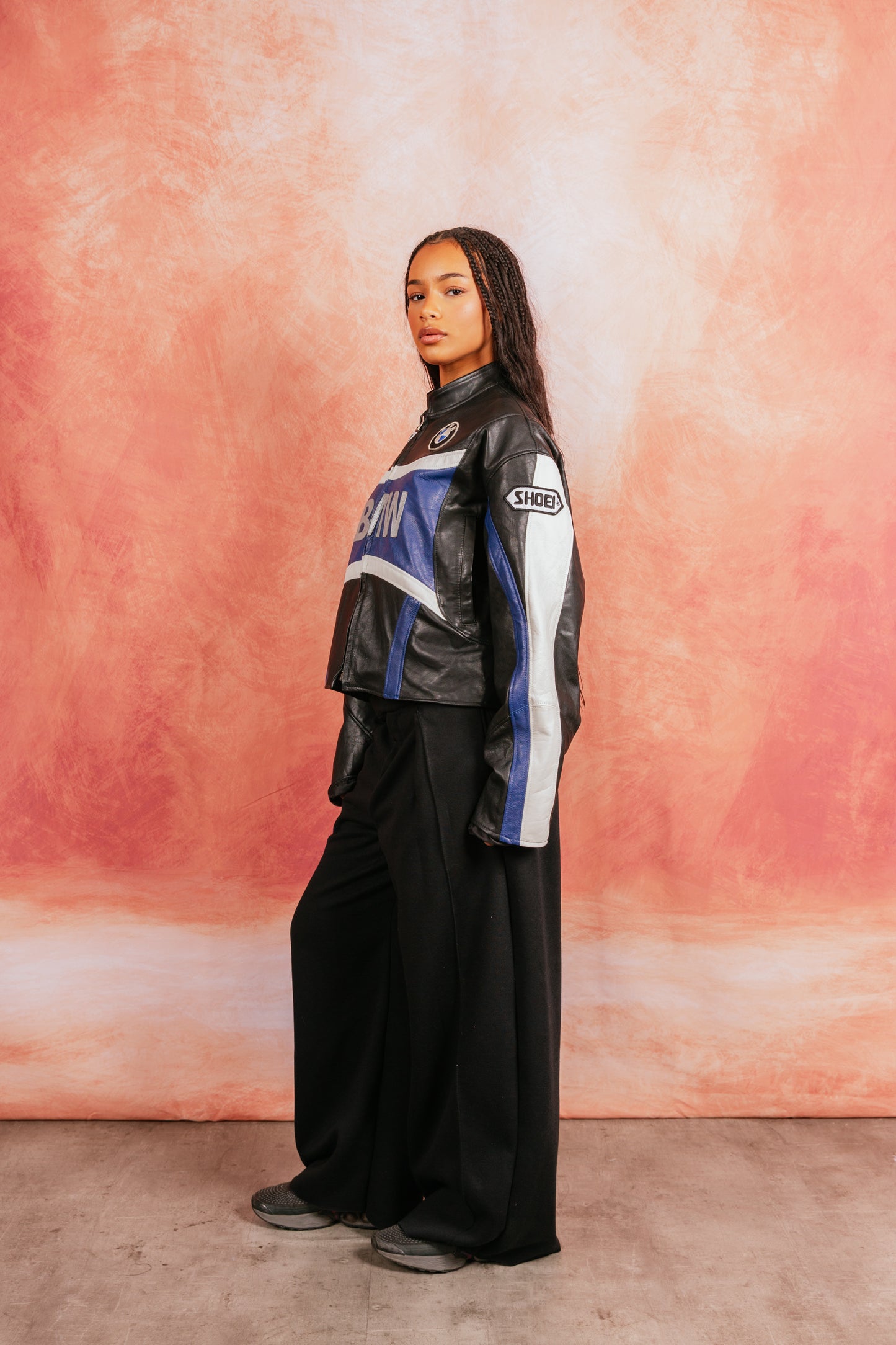 VT Rework: BMW Blue Two Tone Cropper Racer Leather Jacket