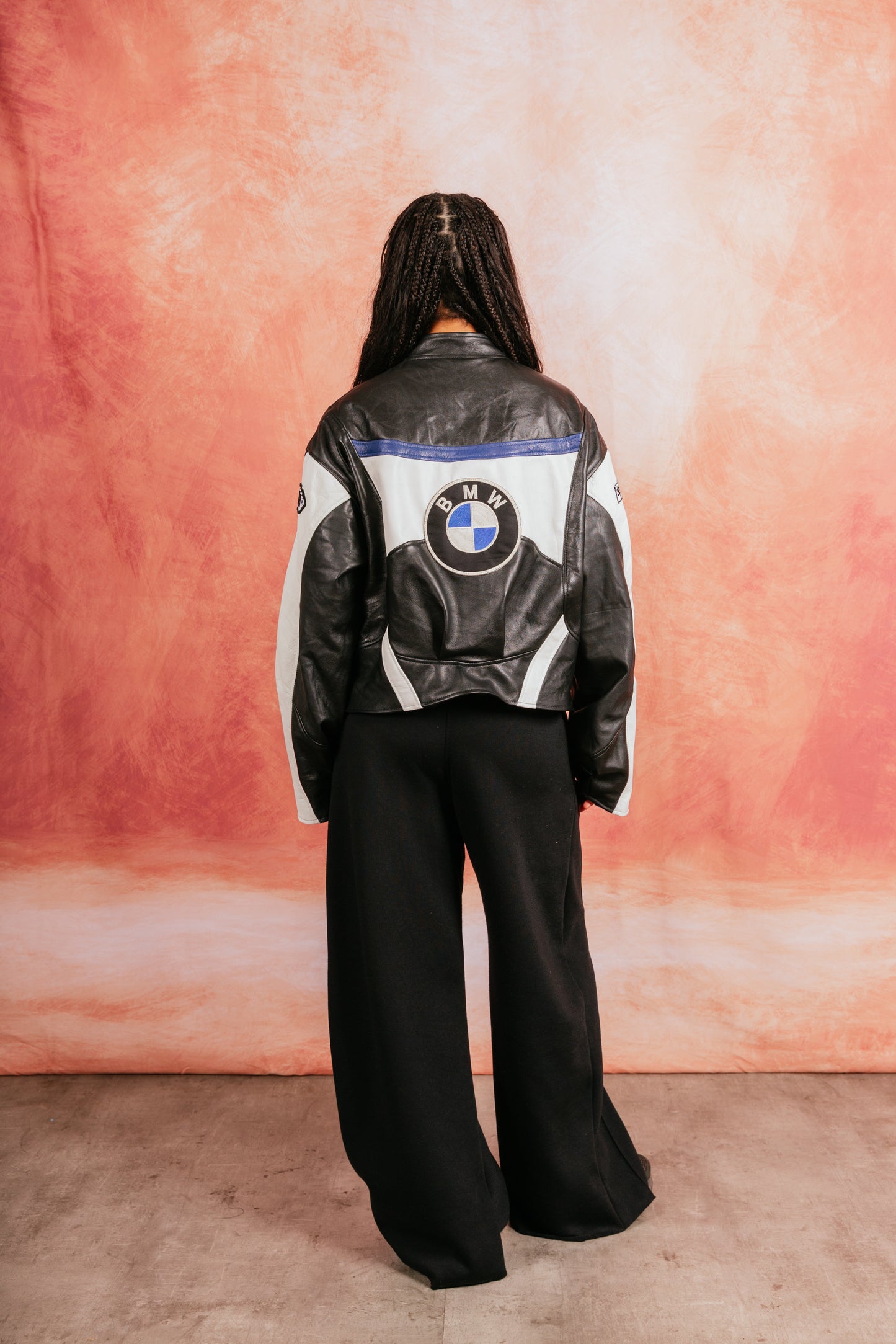 VT Rework: BMW Blue Two Tone Cropper Racer Leather Jacket