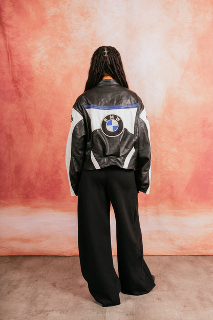 VT Rework: BMW Blue Two Tone Cropper Racer Leather Jacket