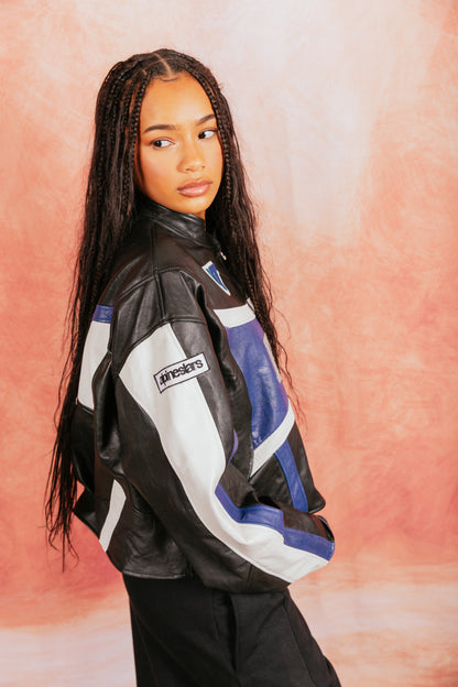 VT Rework: BMW Blue Two Tone Cropper Racer Leather Jacket