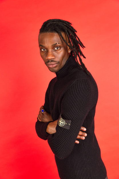 A/W 2004 Stone Island Navy Ribbed Knit 1/4 Zip Sweater