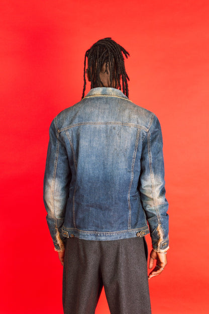 Dolce and Gabbana Rabbit Fur Lined Distressed Denim Western Jacket