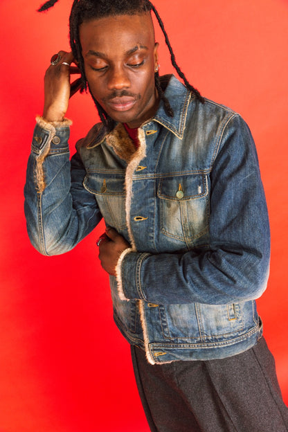 Dolce and Gabbana Rabbit Fur Lined Distressed Denim Western Jacket