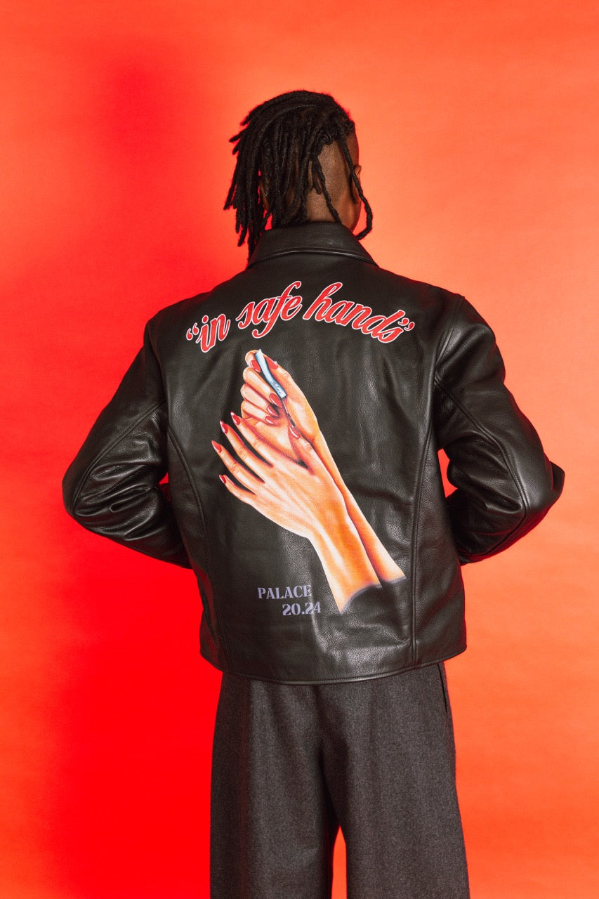 S/S 2024 Palace Safe Hands Leather Jacket Black