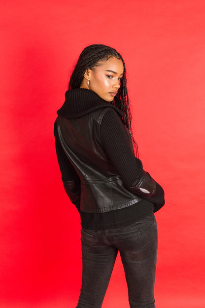 AW2002 Prada Knit Sleeve Leather Jacket