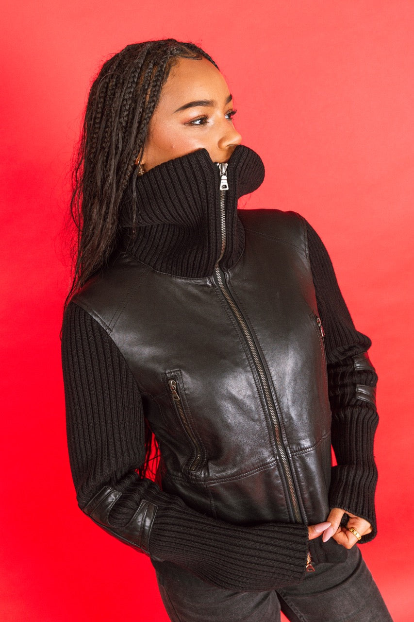 AW2002 Prada Knit Sleeve Leather Jacket