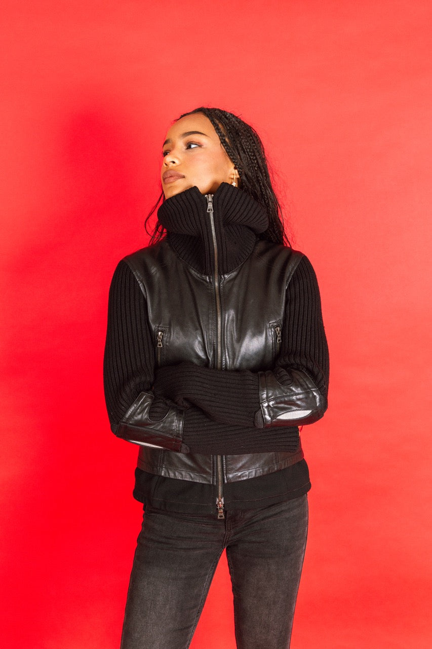 AW2002 Prada Knit Sleeve Leather Jacket