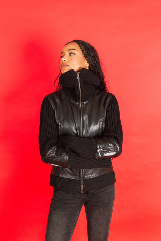 AW2002 Prada Knit Sleeve Leather Jacket