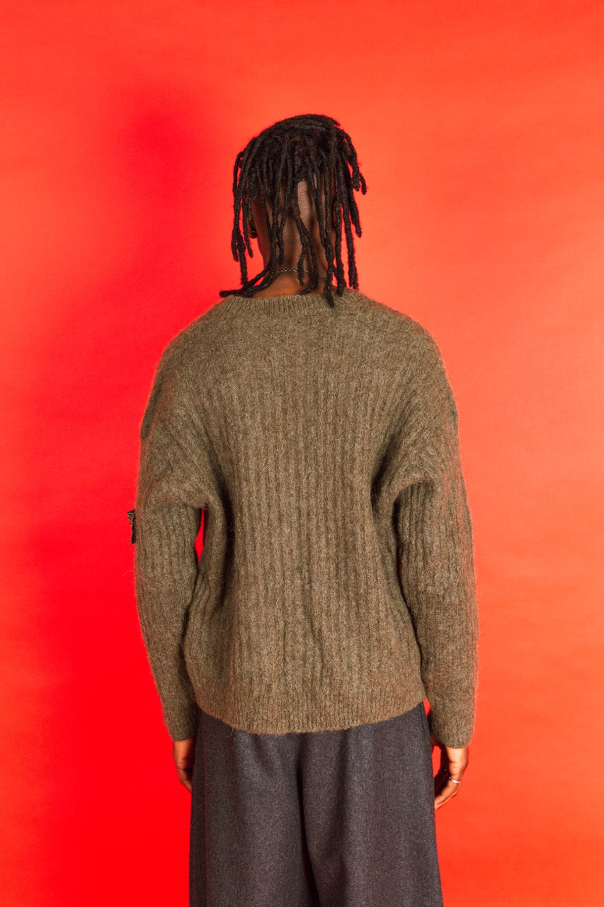1980's Stone Island Green V-Neck Mohair Wool Sweater – Vintage