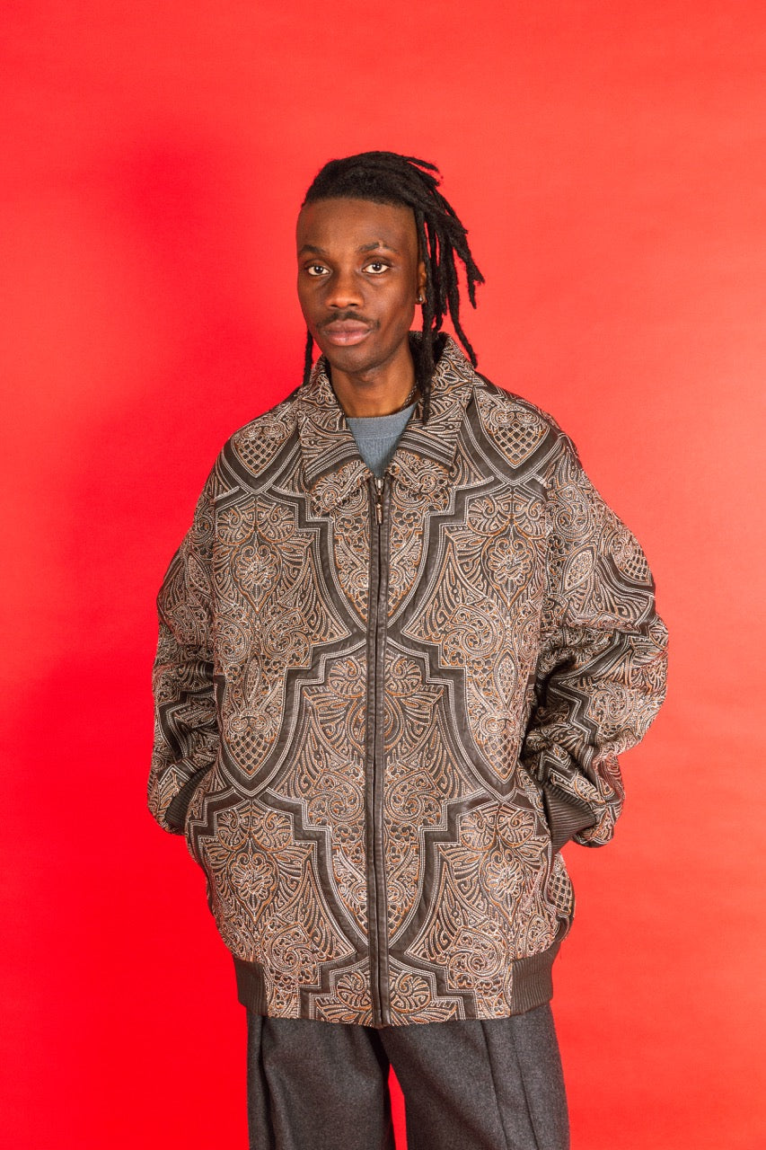 1990s Wissam Jacquard Embroidered Leather Jacket