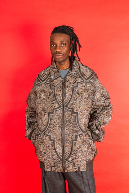 1990s Wissam Jacquard Embroidered Leather Jacket