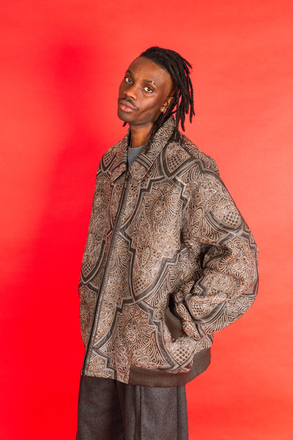 1990s Wissam Jacquard Embroidered Leather Jacket