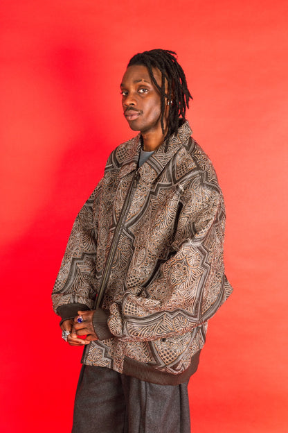 1990s Wissam Jacquard Embroidered Leather Jacket