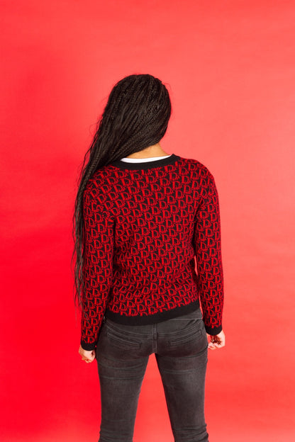 Christian Dior Red Monogram Knitted Sweater. SC:5782