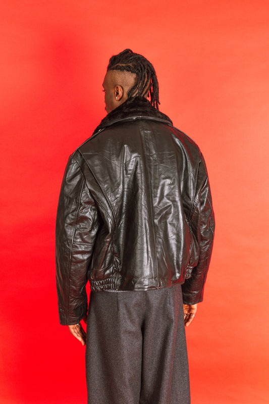 1980s Harley Davidson Black Leather Flight Jacket