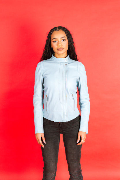 1970s Gucci Baby Blue Asymmetrical Leather Jacket SC: 5782