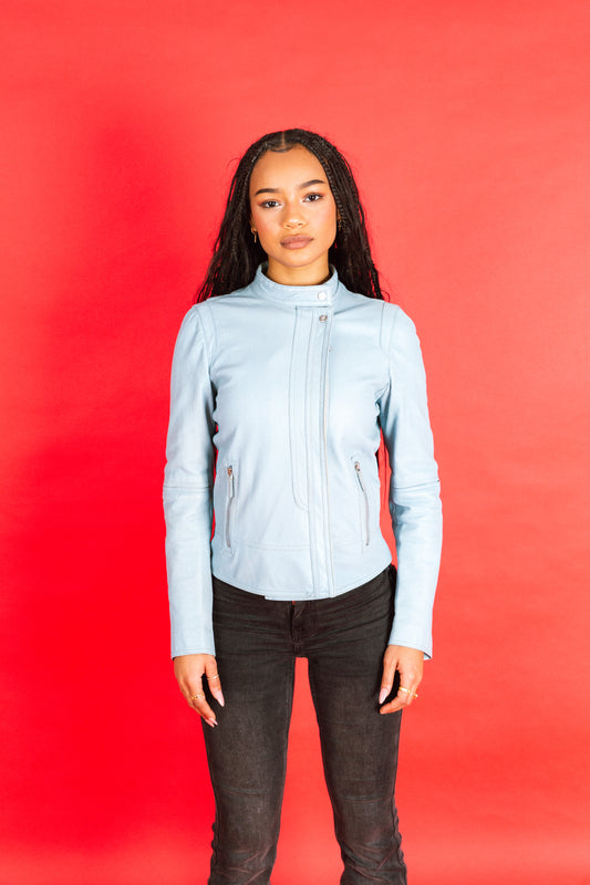 1970s Gucci Baby Blue Asymmetrical Leather Jacket SC: 5782