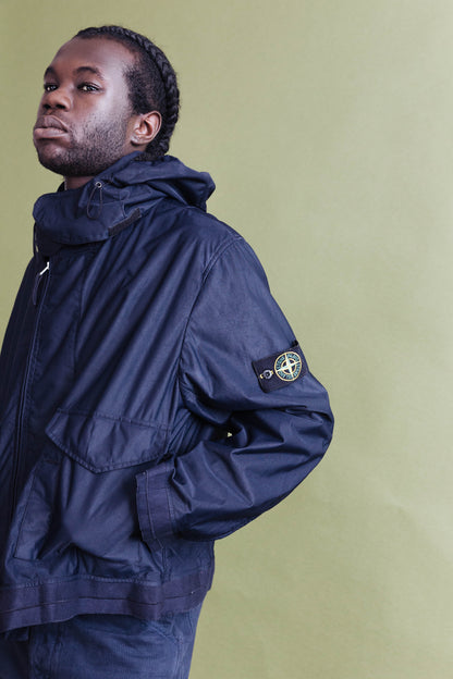 A/W 2001 Stone Island Navy Grid Hooded Two-Pocket Jacket