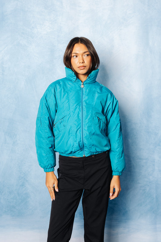 Moncler Vintage Ski Electric Blue Cropped Puffer Jacket
