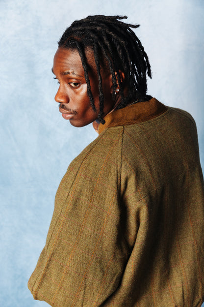 1990's Burberry Khaki Tweed Knit Collar Bomber Jacket