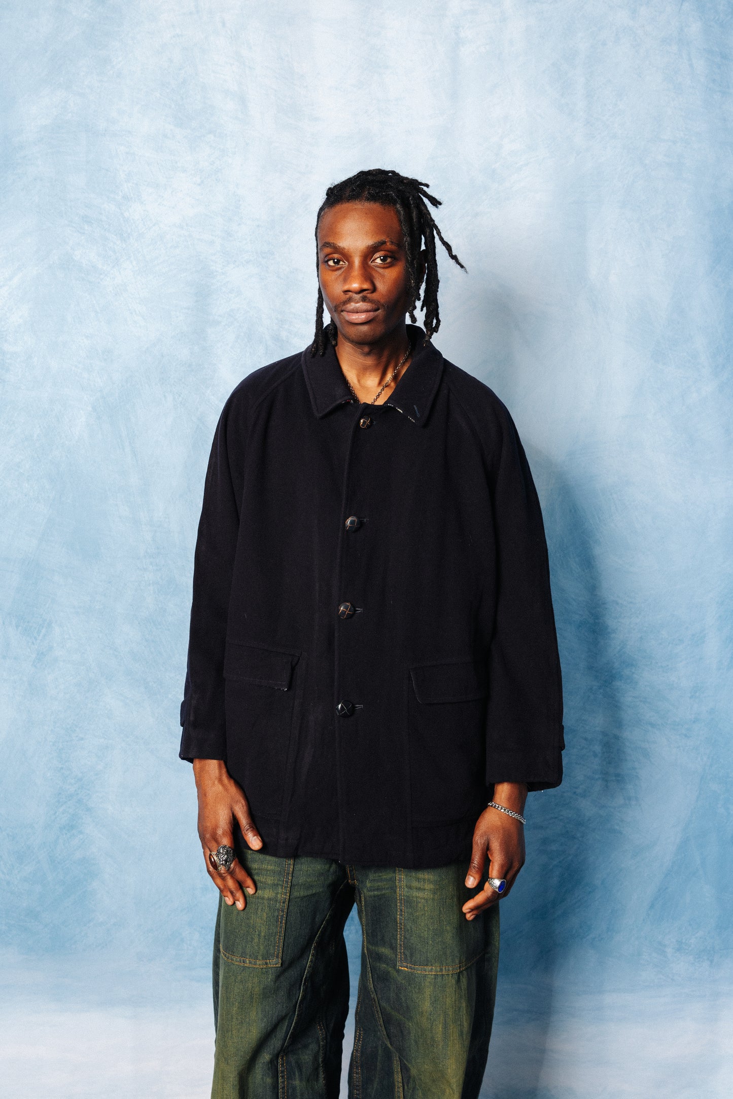 Burberry Navy Nova Check Wool Garden Coat