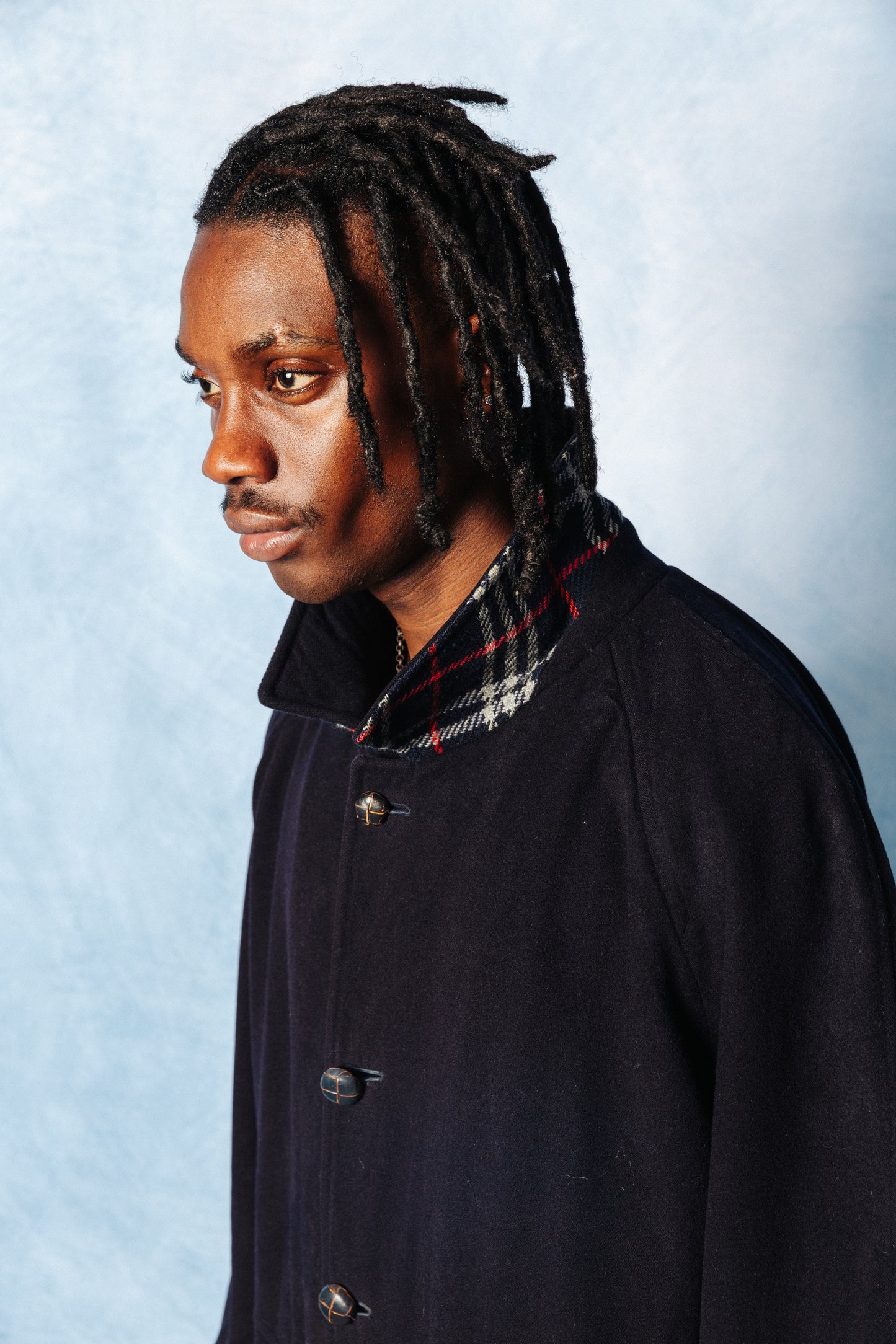 Burberry Navy Nova Check Wool Garden Coat