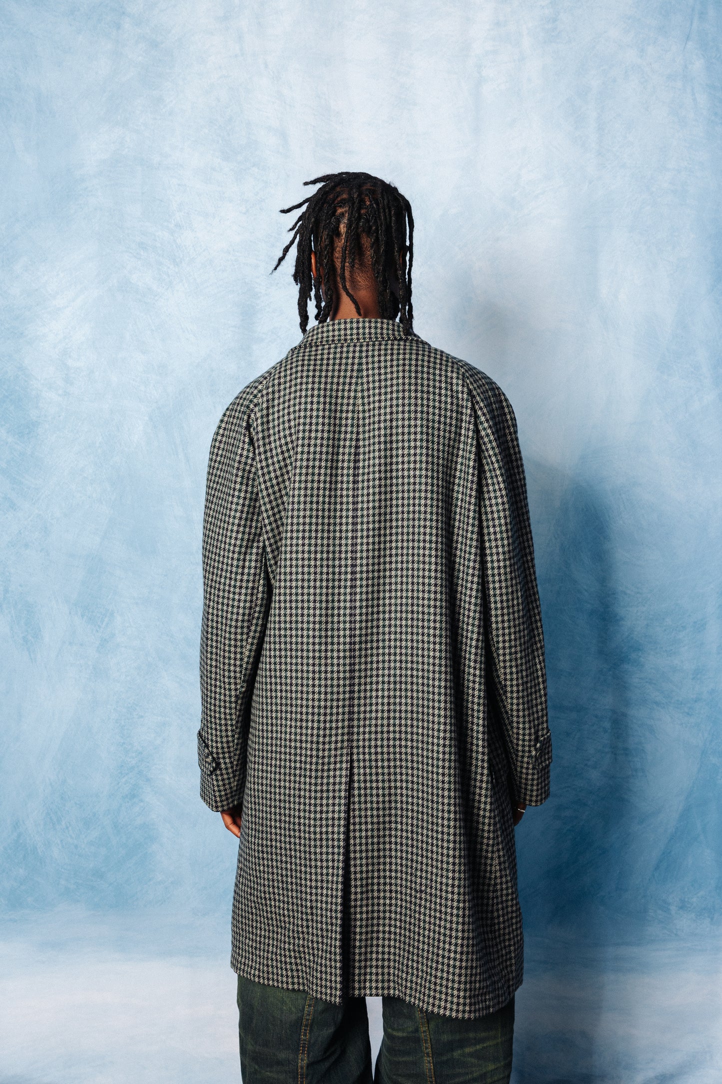 Burberry Navy Houndstooth Wool Overcoat