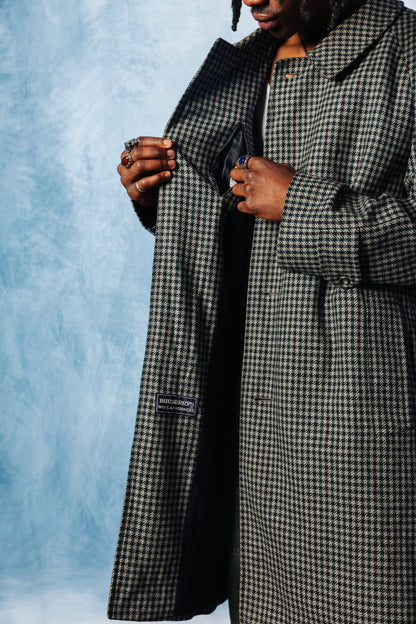 Burberry Navy Houndstooth Wool Overcoat
