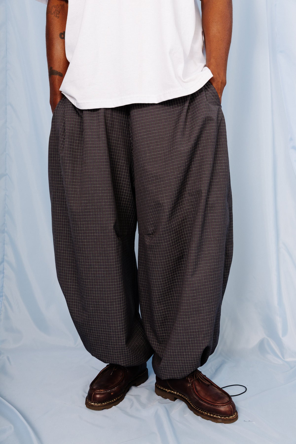 VT Rework: Blue Plaid Oversized Balloon Tech Trousers