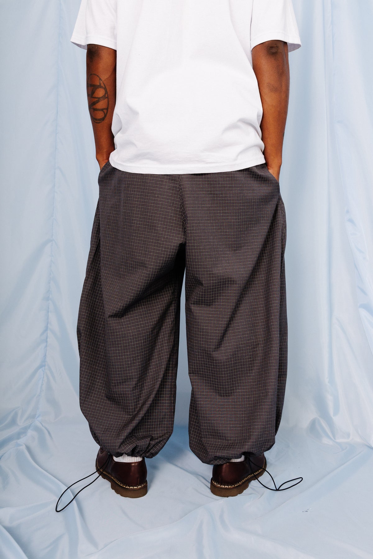 VT Rework: Blue Plaid Oversized Balloon Tech Trousers