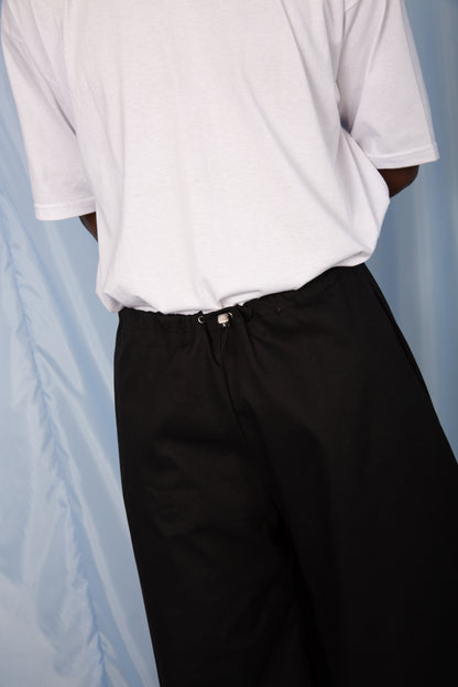 VT Rework: Oversized Cotton Twill Black Balloon Trousers