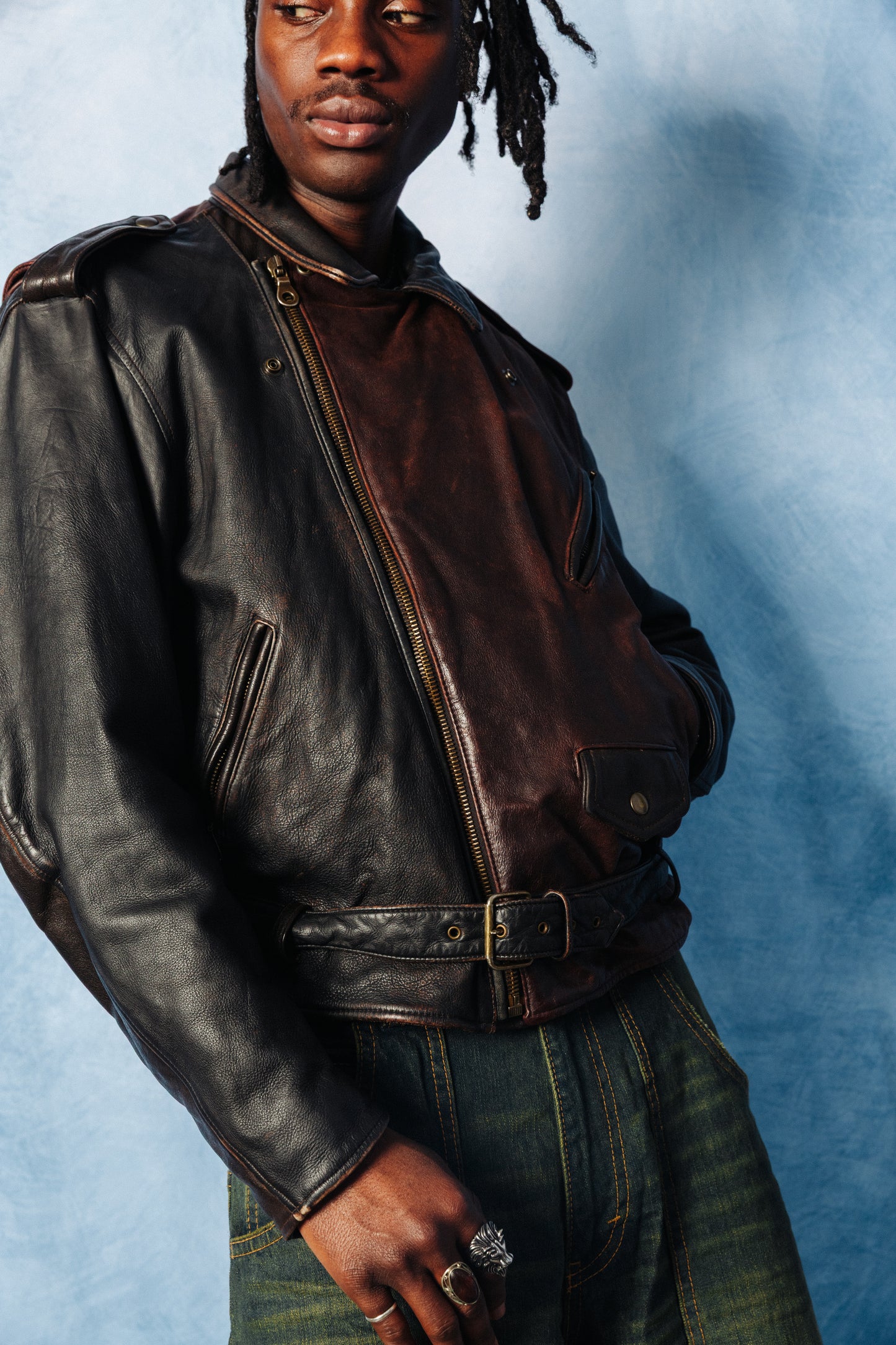 1980's Emporio Armani Brown Leather Motorcycle Jacket