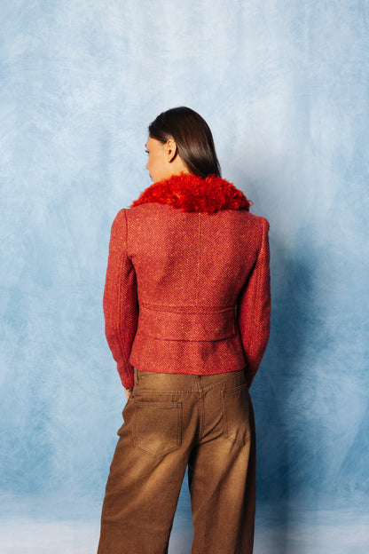 1980's Valentino Chevron Tweed Cropped Blazer