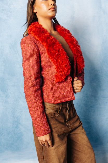 1980's Valentino Chevron Tweed Cropped Blazer