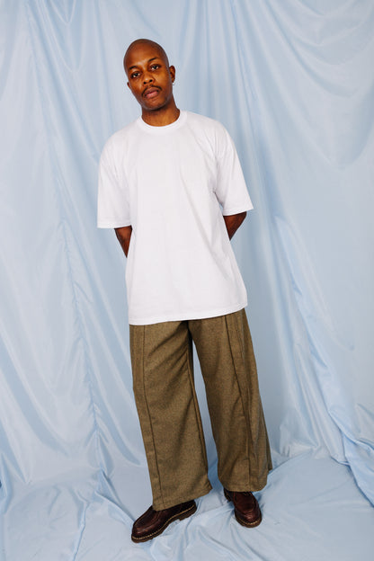 VT Rework: Khaki Tweed Oversized Pleated Trousers