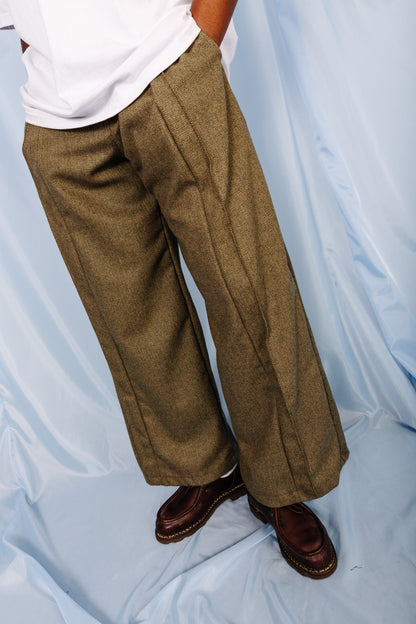 VT Rework: Khaki Tweed Oversized Pleated Trousers