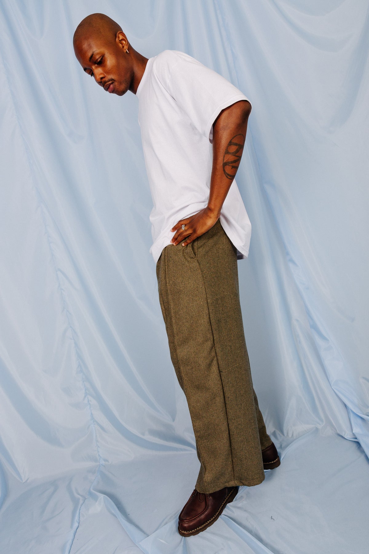 VT Rework: Khaki Tweed Oversized Pleated Trousers