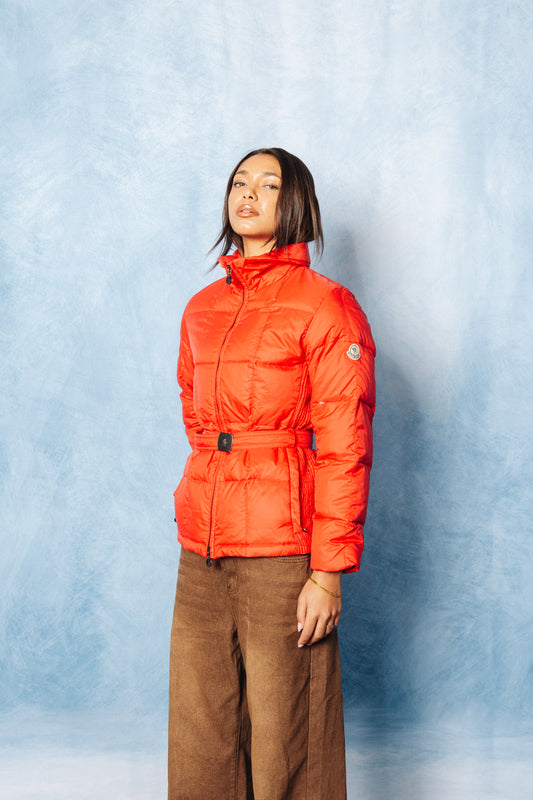 Moncler Red Down Quilt Belted Puffer Jacket