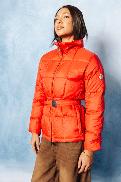 Moncler Red Down Quilt Belted Puffer Jacket
