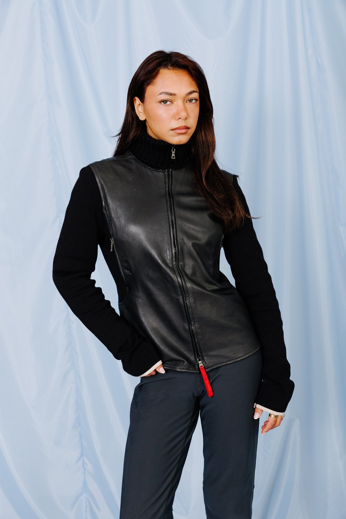 A/W 2001 Prada Sport Black Leather Hybrid Jacket