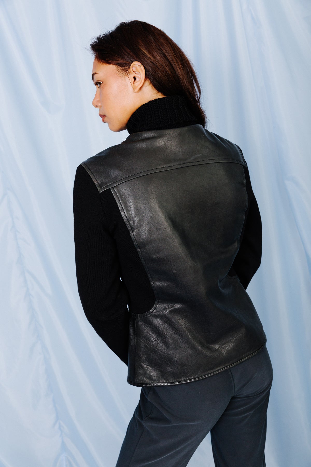 A/W 2001 Prada Sport Black Leather Hybrid Jacket