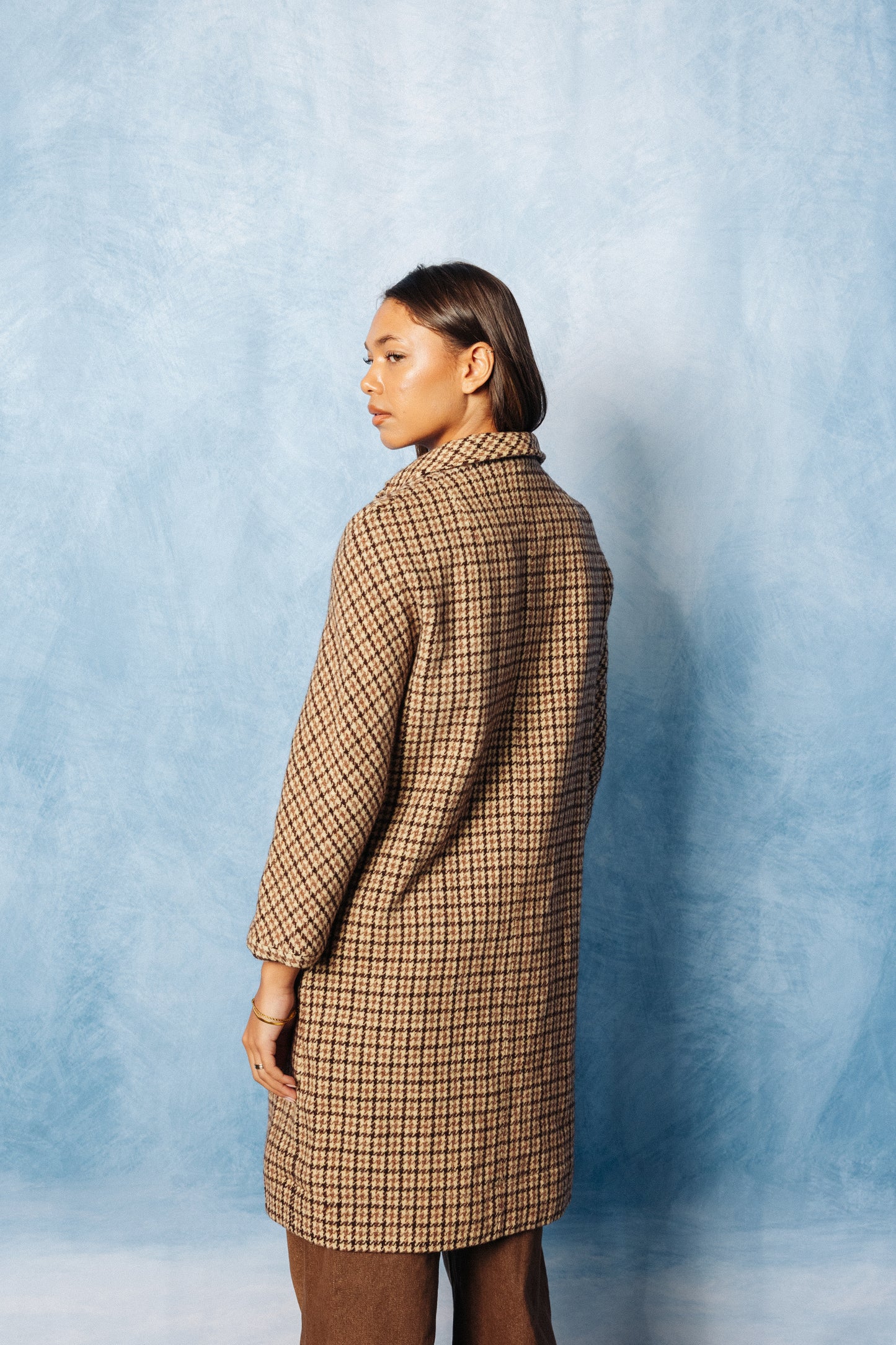 1990's Burberry Rose Houndstooth Tweed Overcoat