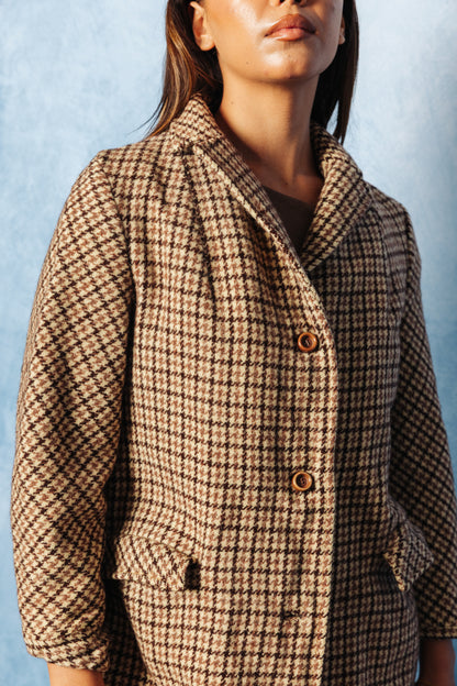 1990's Burberry Rose Houndstooth Tweed Overcoat