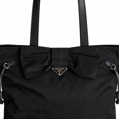 Prada Tessuto Tassled Nylon Black Tote Bag