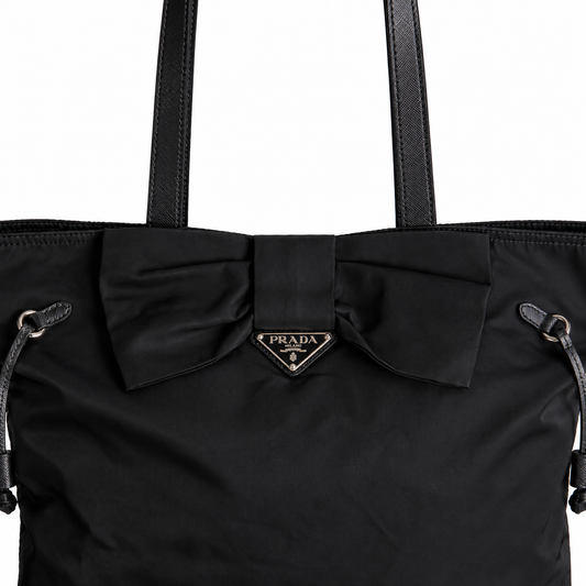 Prada Tessuto Tassled Nylon Black Tote Bag
