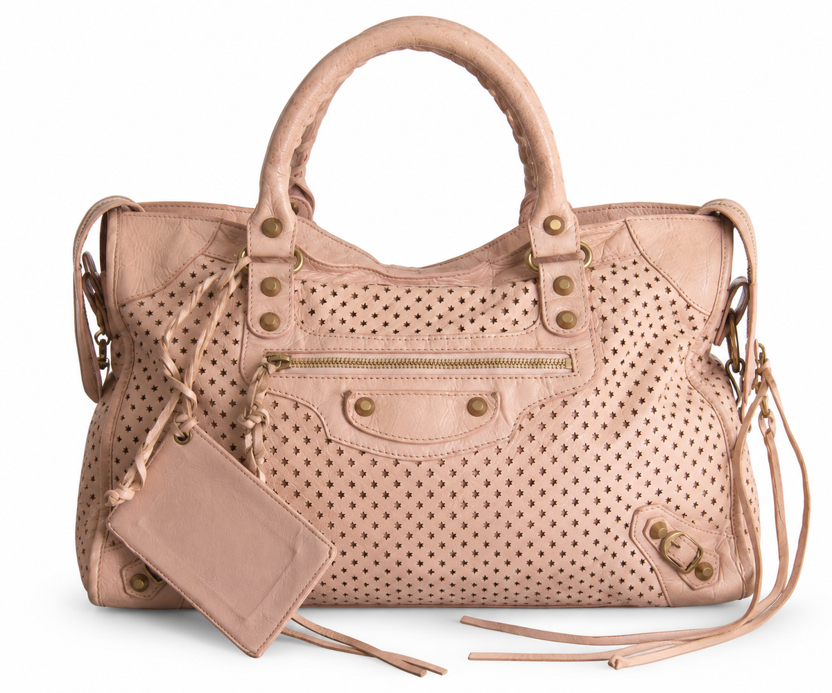 Balenciaga Cream Meshed Leather City Bag. SC:5782